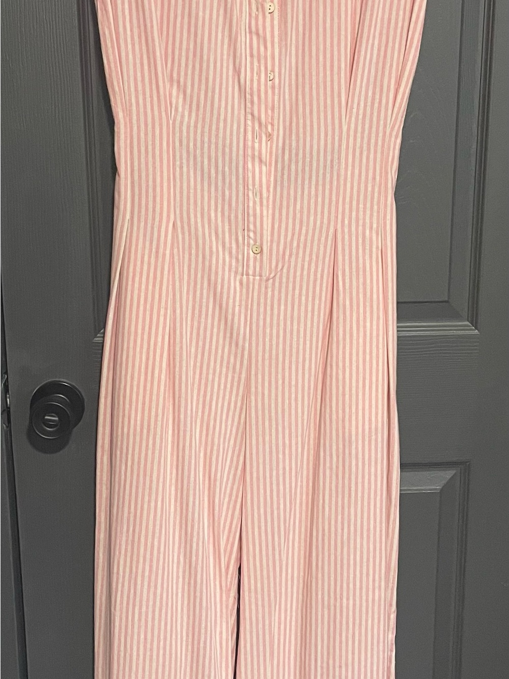 HYFVE Pink & White Striped Button-Front Jumpsuit
